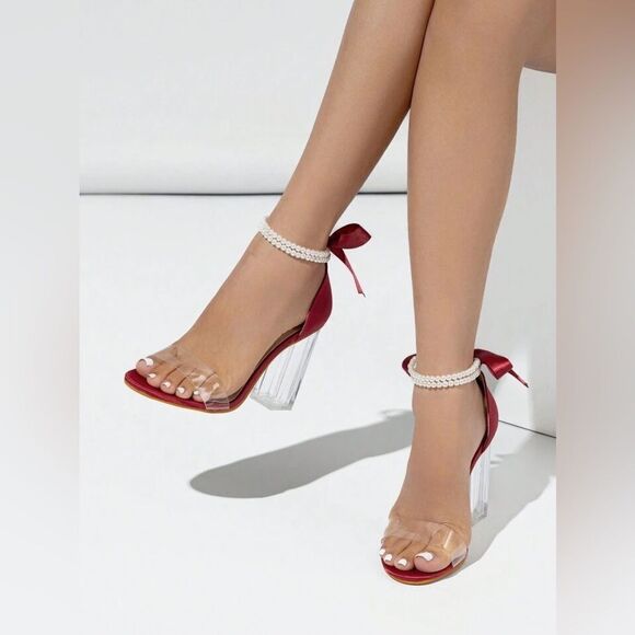 Women’s Sexy Red Croc Embossed Embellished Strap Crystal Block Heels Size 9.5 - Picture 1 of 17